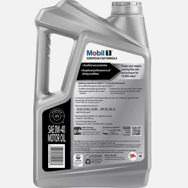 ZYQ3 MOBIL 1 Fórmula de automóvil europeo 0w40 4.73 litros Mobil 1 Aceite del motor Lubricante de alto rendimiento y limpiador